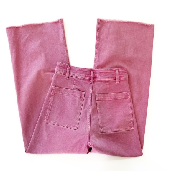 Zara Women’s 4 Marine Straight Pink Wide Leg Raw Hem Jeans High Rise - Picture 5 of 6